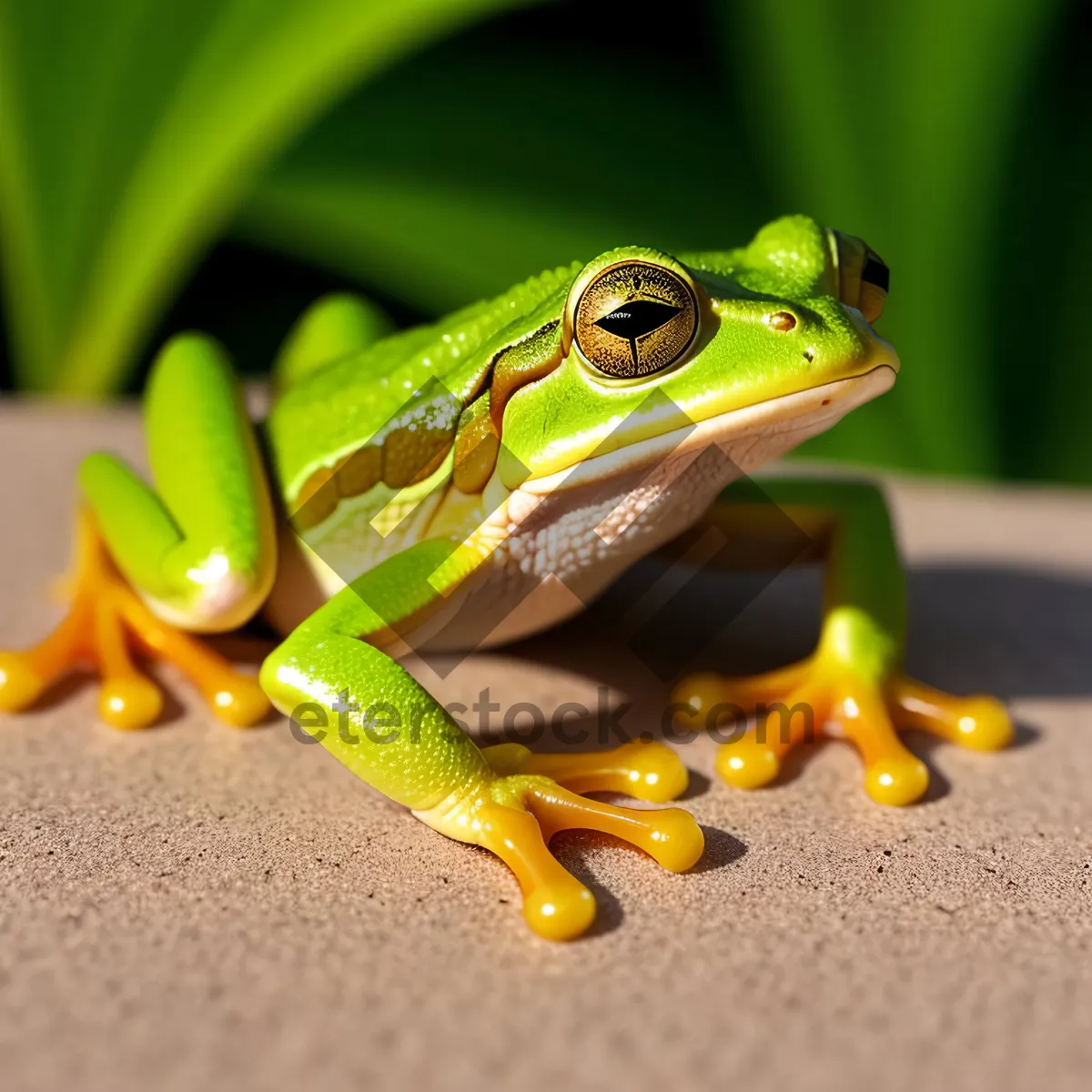 Picture of Bulging-eyed tree frog with vibrant orange eyes