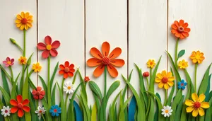 Colorful retro floral pattern with pink tulips on island.