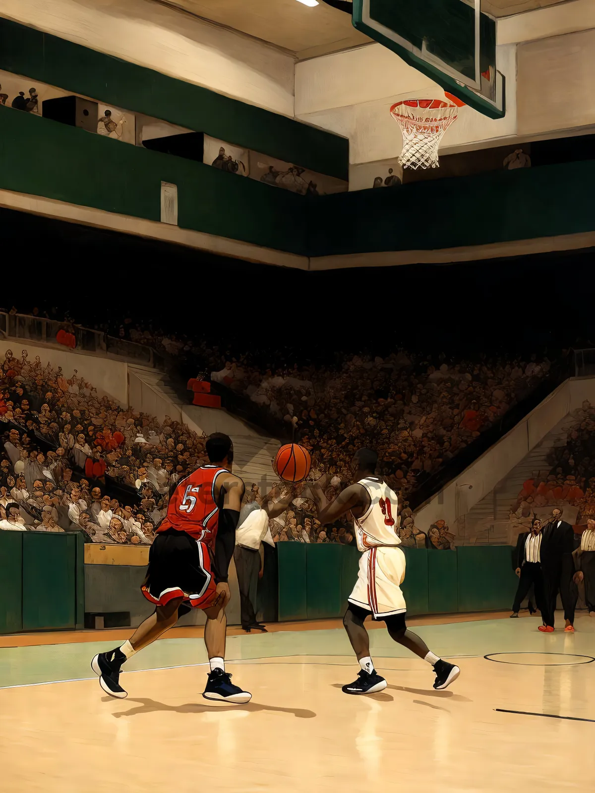 Picture of Active Men Competing in Outdoor Basketball Game