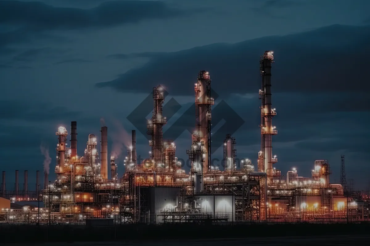 Picture of City skyline at night with industrial chimneys