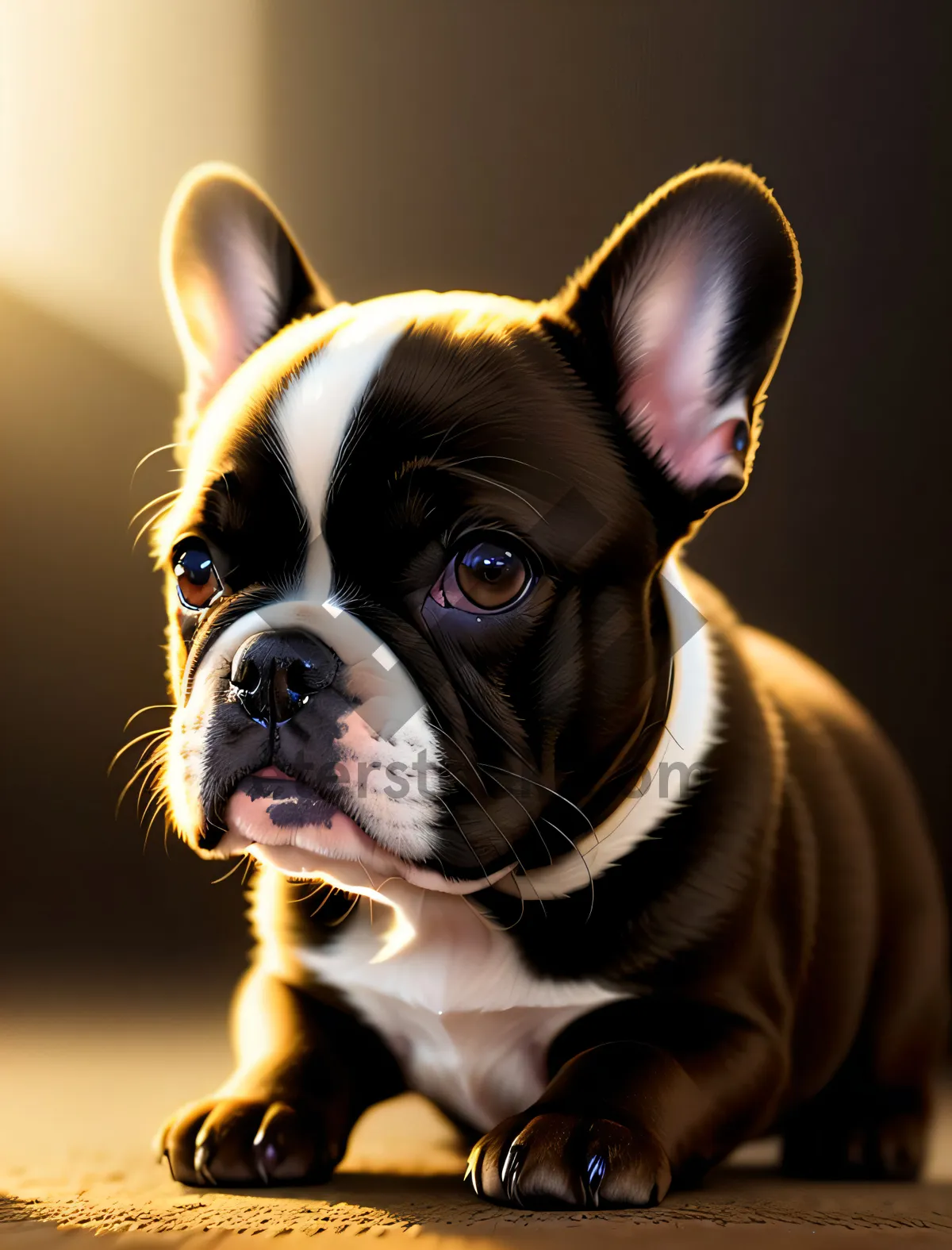 Picture of Cute Terrier Bulldog Puppy Sitting, Purebred and Adorable