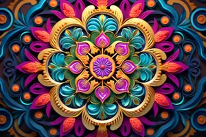 Colorful Floral Geometric Pattern Wallpaper