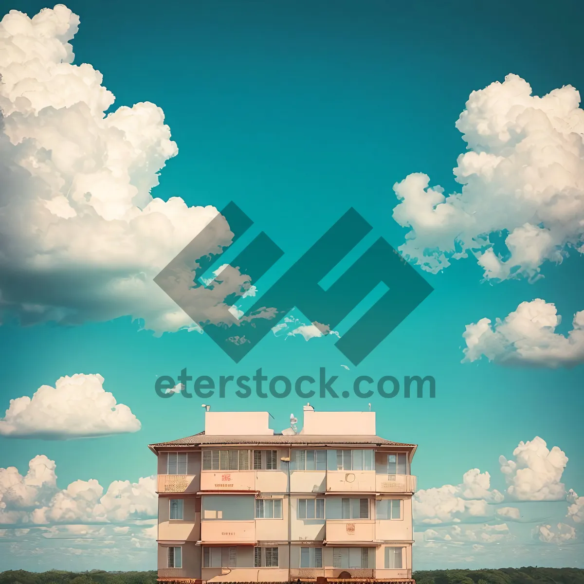 Picture of Vibrant Summer Sky: Bright, Colorful Clouds Engulfing the Sunny Landscape.