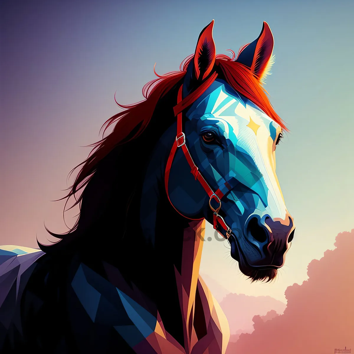 Picture of Colorful Cartoon Horse Artwork - Playful Equine Illustration