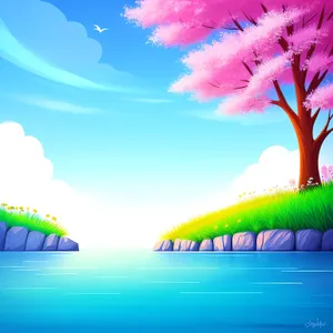Serene Summer Horizon: Sky, Sun, Landscape, and Seascape Blend