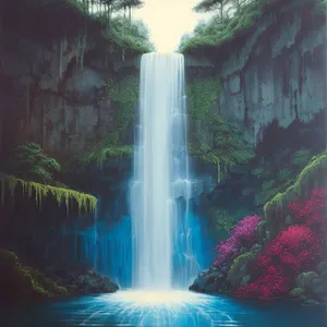 Peaceful Waterfall in Serene Forest Landscape