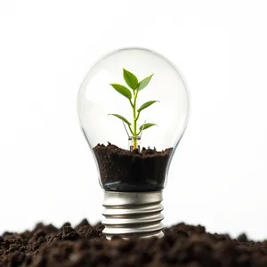 Fresh green plant leaf with healing seedling in glass jar.