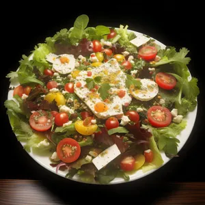 Fresh and Healthy Vegetable Salad with Cheese and Olive Oil