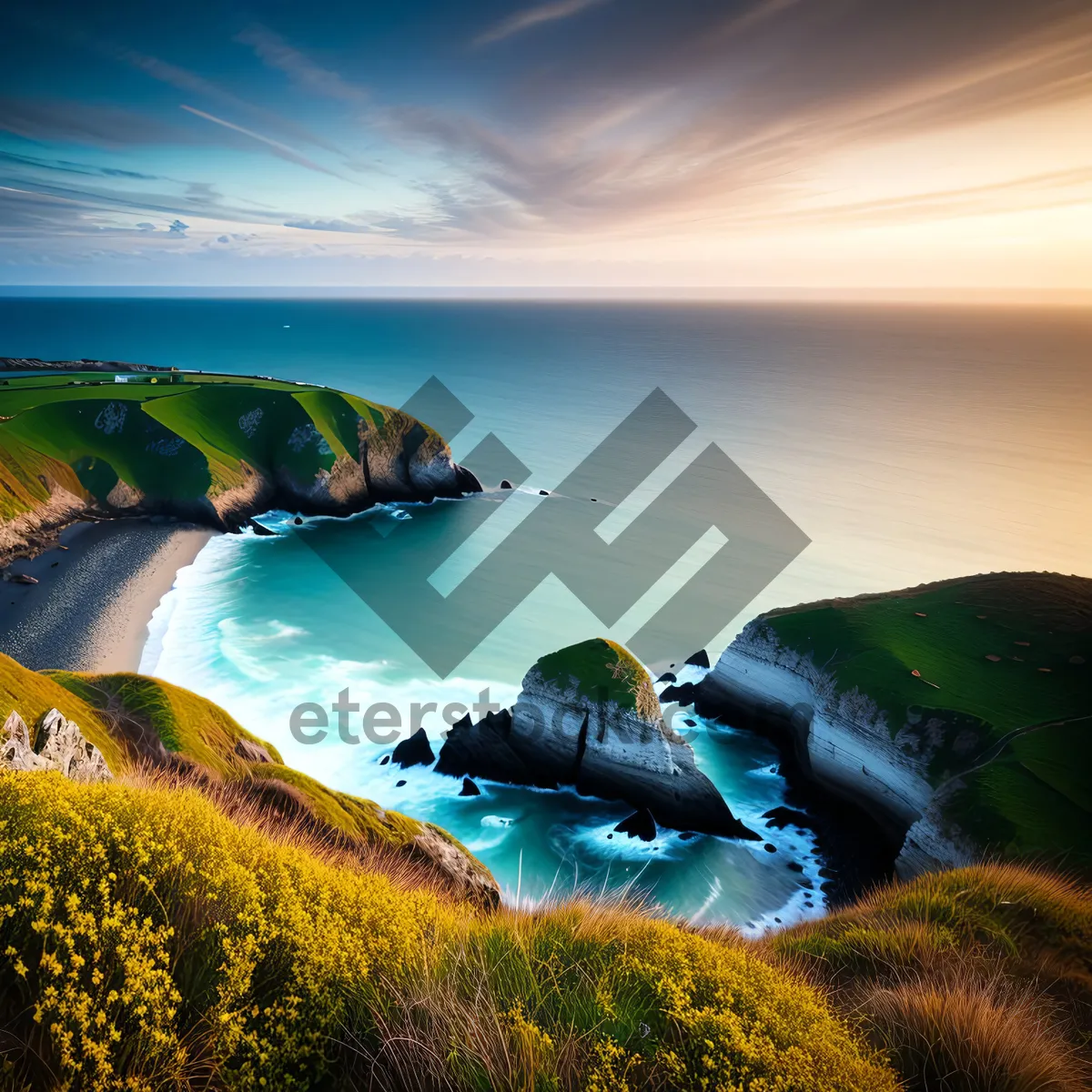 Picture of Sunset Beachscape: Serene Ocean Paradise