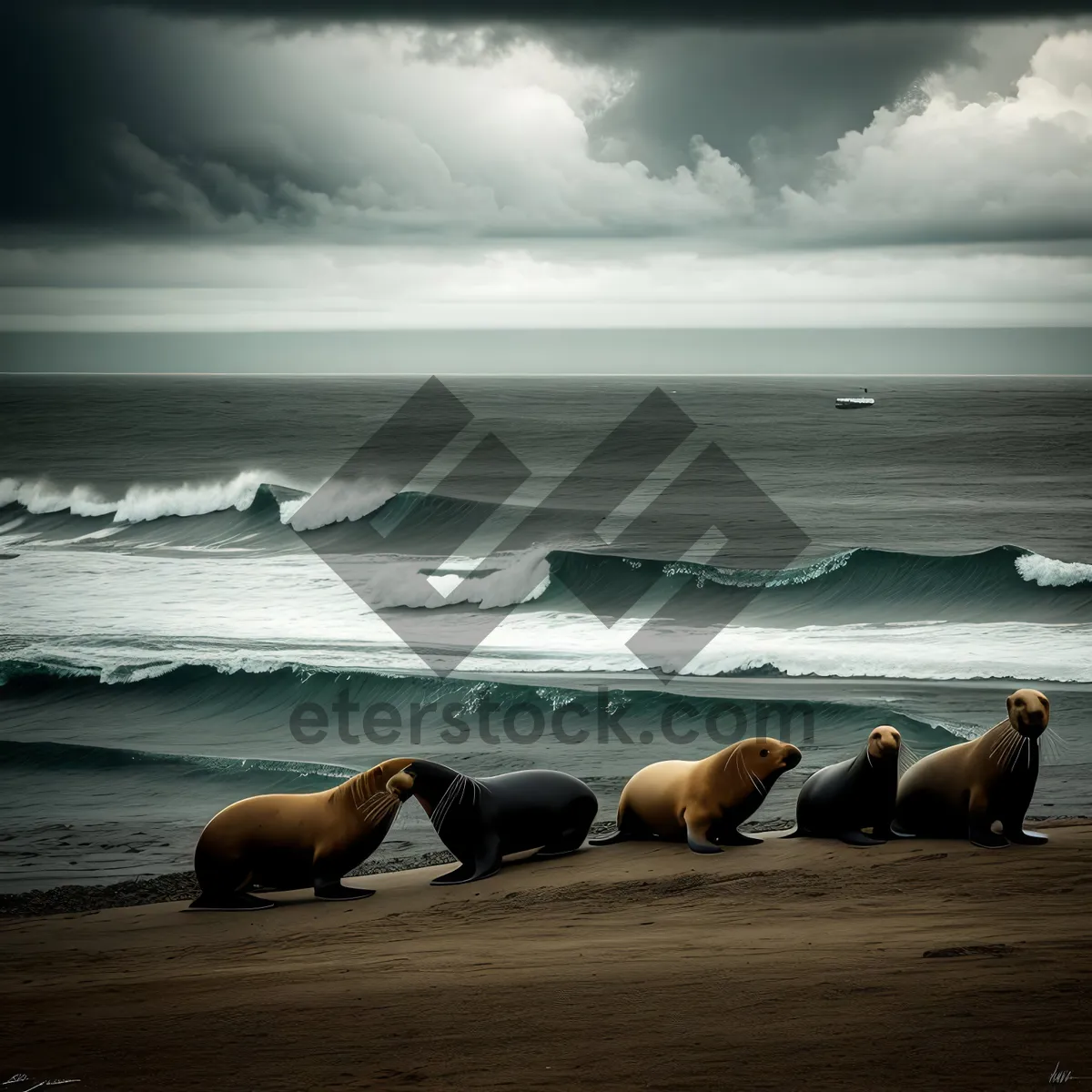 Picture of Playful Sealion Soaking in Ocean Waves