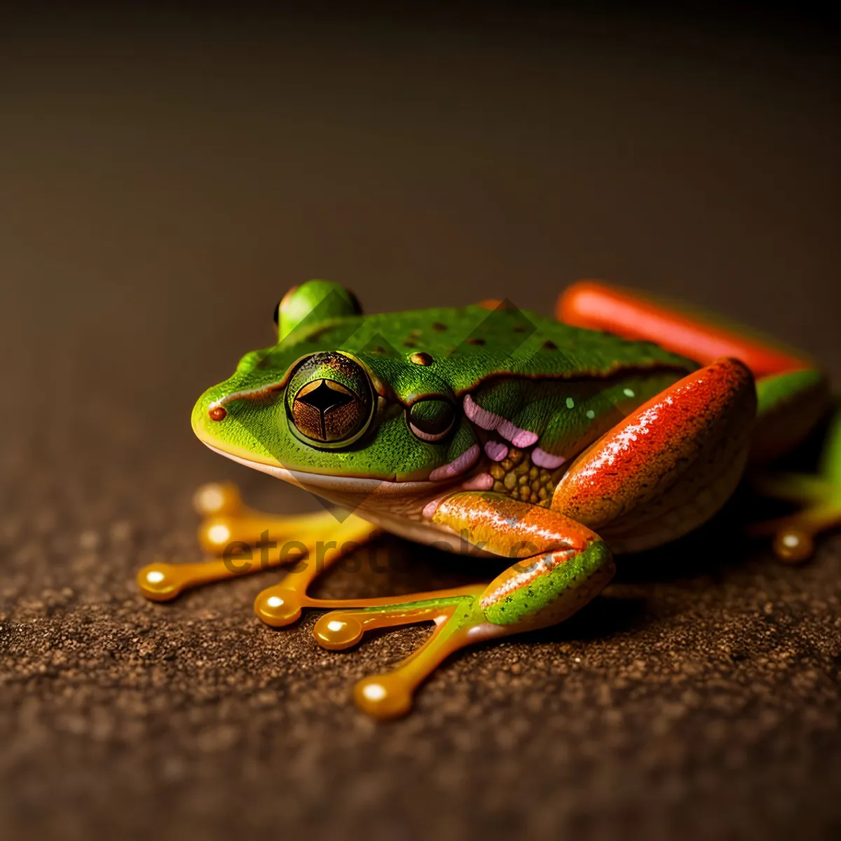 Picture of Vibrant-eyed Tree Frog Peeking from Leaf