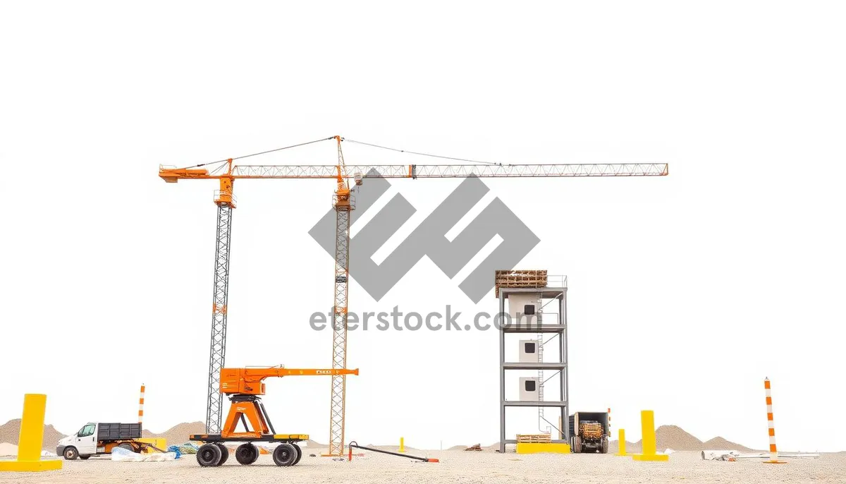 Picture of Urban construction site with tall steel tower crane.