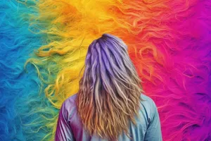 Fashion Portrait with Colorful Fractal Hair and Feather Boa