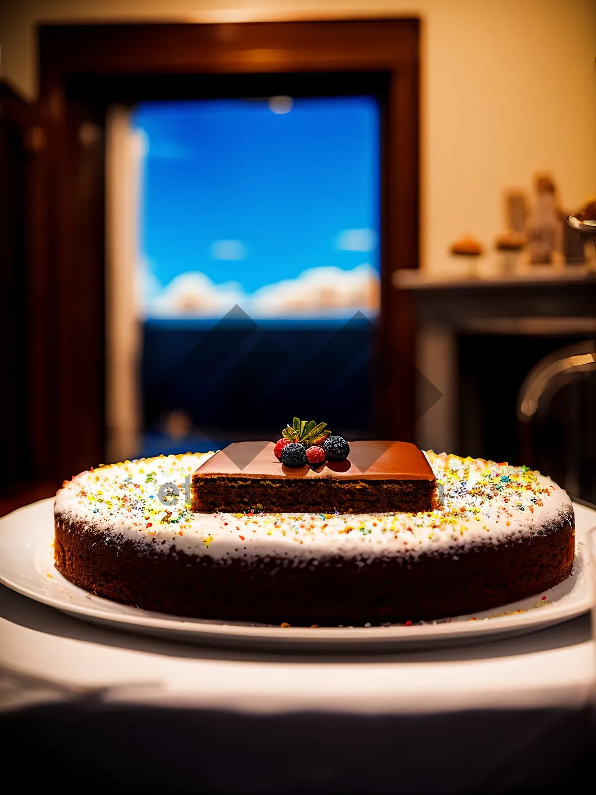 Picture of Delicious Gourmet Dessert with Fresh Fruit and Cream