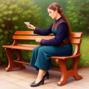 Happy scholar sitting on attractive park bench with laptop.