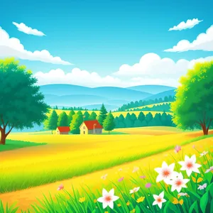 Sunny Farm Fields in Colorful Countryside