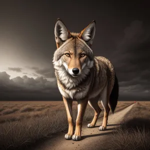 Coyote predator stalking through wilderness.
