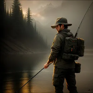 Outdoor Sportsman with Fishing Gear