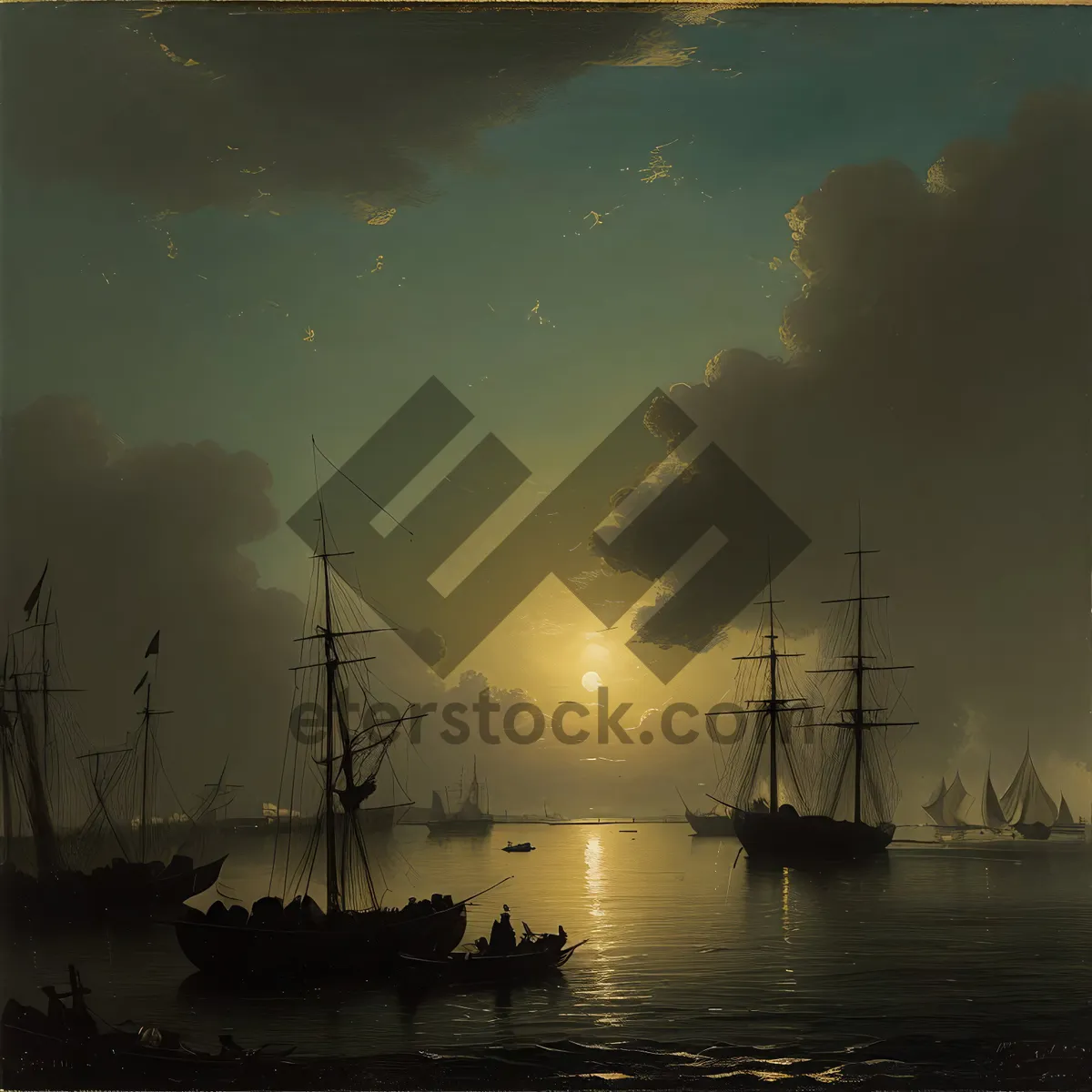 Picture of Powerful Pirate Ship at Sunset with Electricity Tower