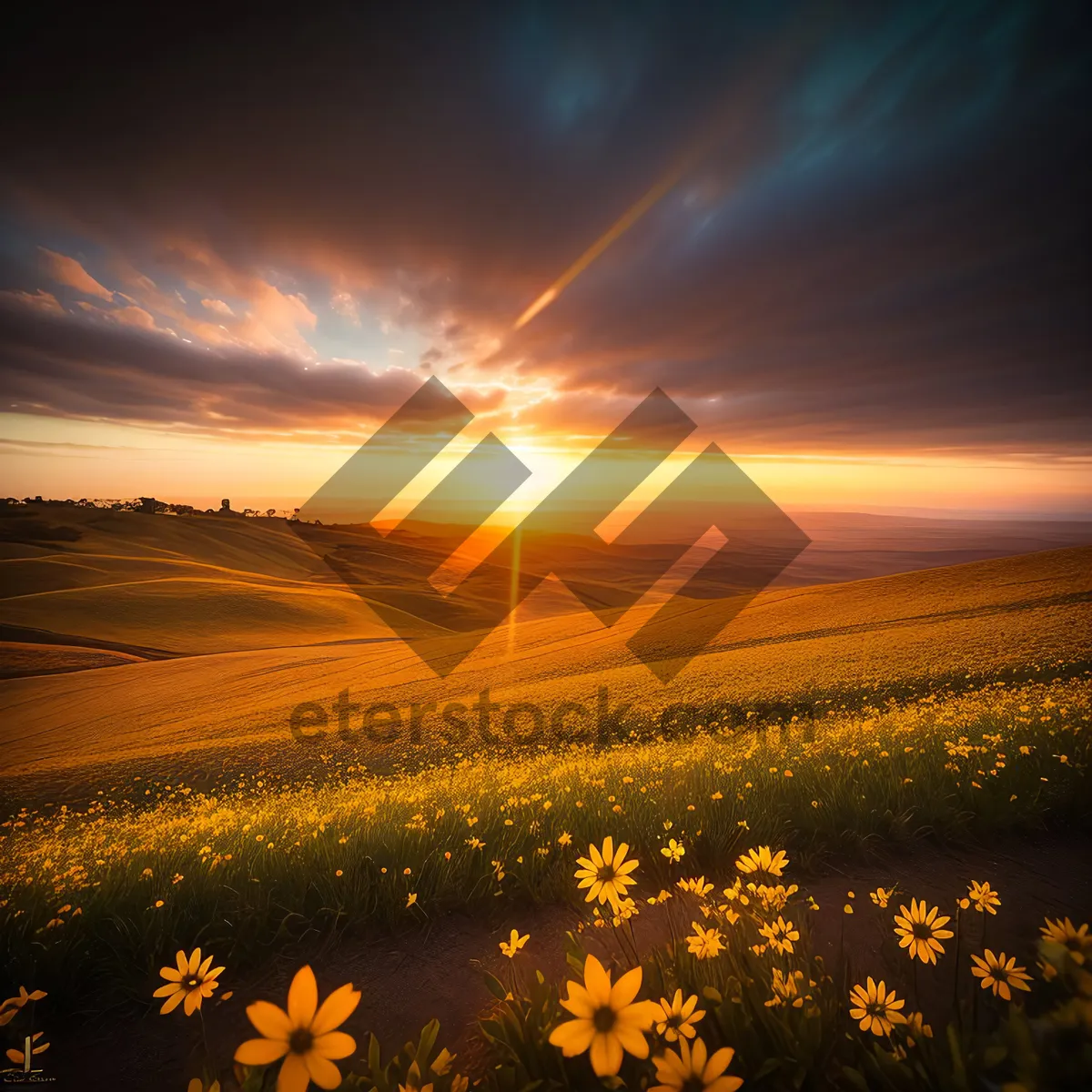 Picture of Golden Evening Horizon Over Meadow