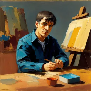 Businessman working at desk with laptop.