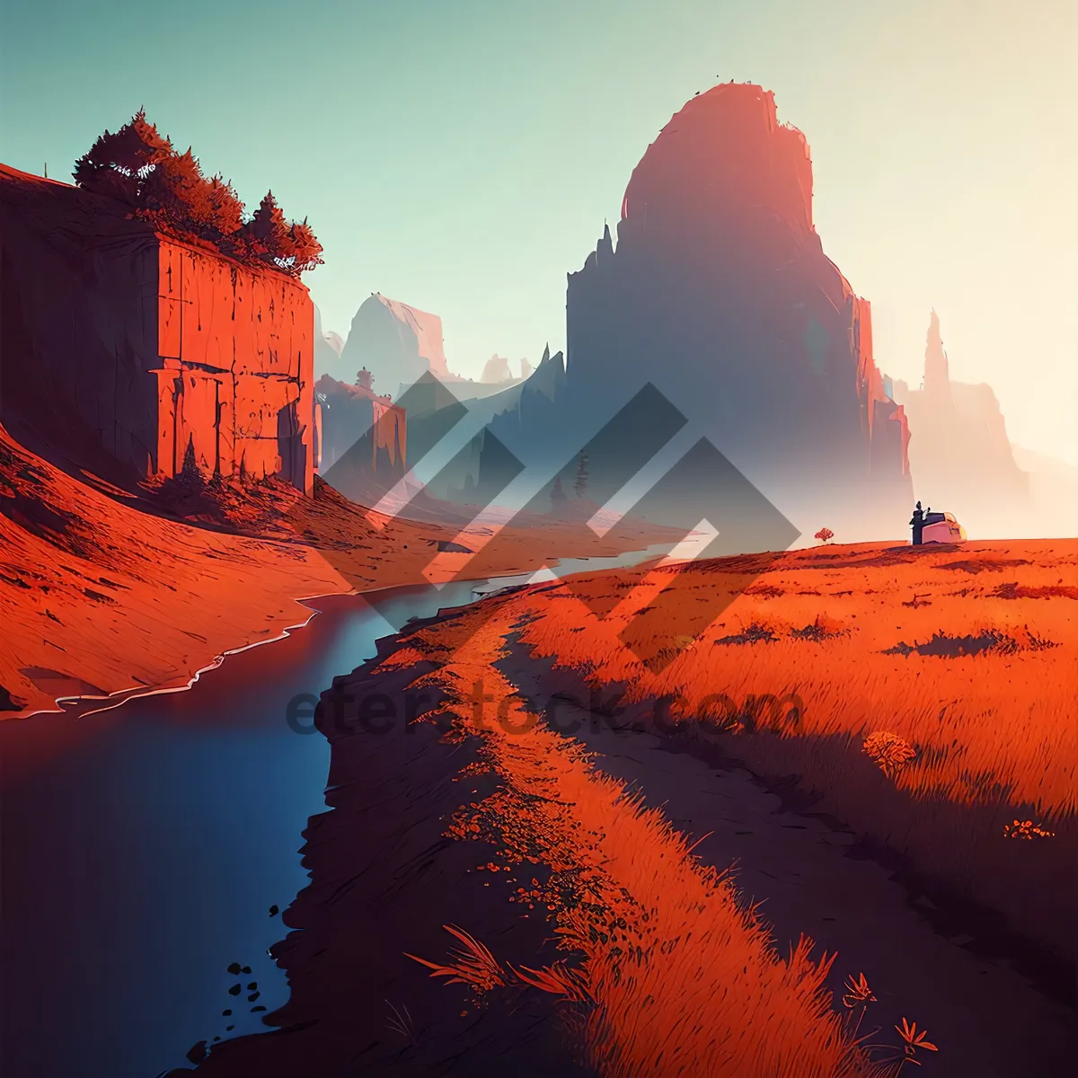 Picture of Sunset Over Desert Mountains and Ravine