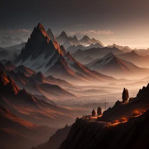 Serene Alpine Majesty: Majestic Mountain Range at Sunset