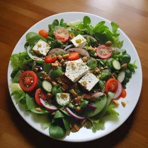 Healthy Gourmet Vegetable Salad with Cheese and Olive Oil