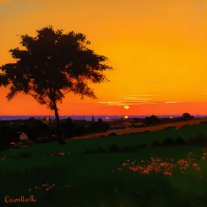 Golden Horizon: Serene Sunset Over Meadows