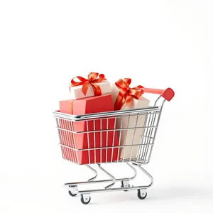 3D Metal Shopping Cart Symbol - Consumer Commerce Image