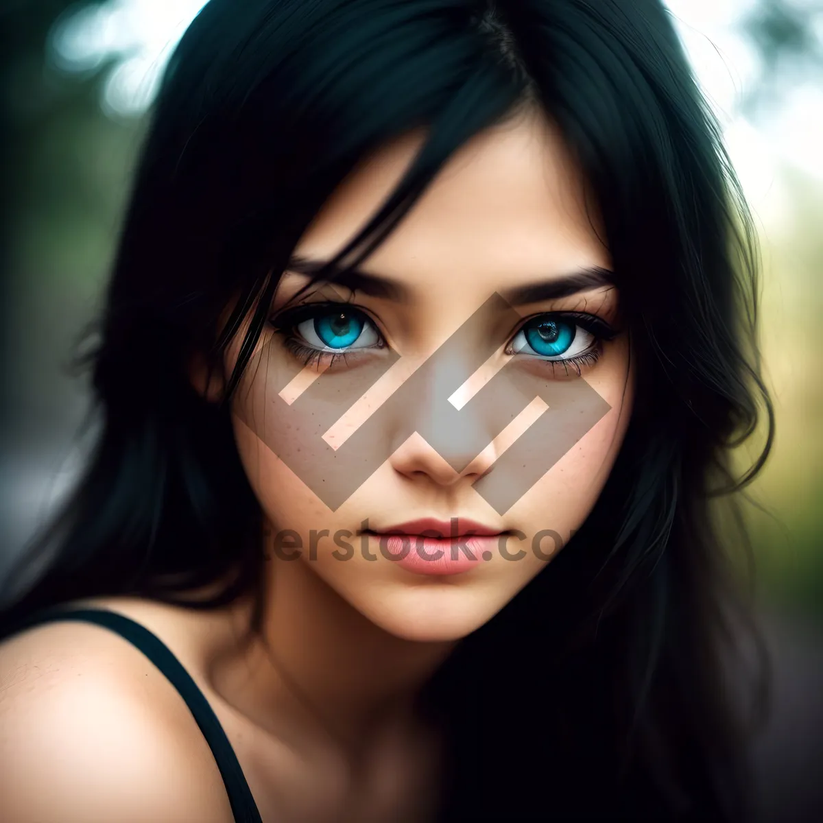 Picture of Seductive brunette model with captivating eyes and stunning hairstyle.