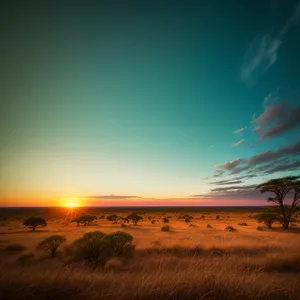 Golden Horizon: Stunning Sunset Over Desert Sands