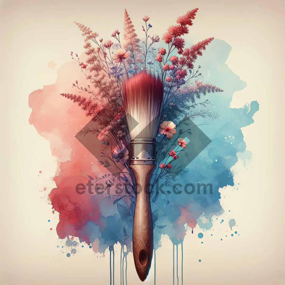 Picture of Watercolor Paintbrush and Bouquet