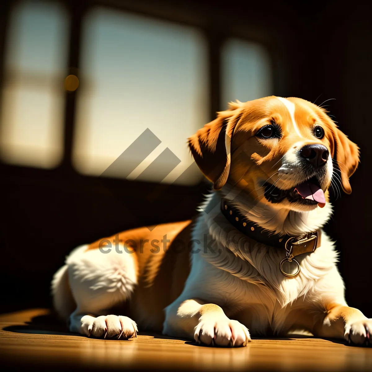 Picture of Adorable Retriever Puppy Sitting in Studio.