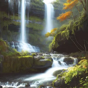 Serene Waterfall Cascade in Lush Forest