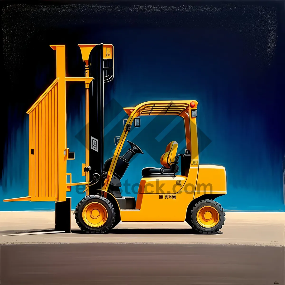 Picture of Yellow Industrial Forklift Transporting Heavy Cargo