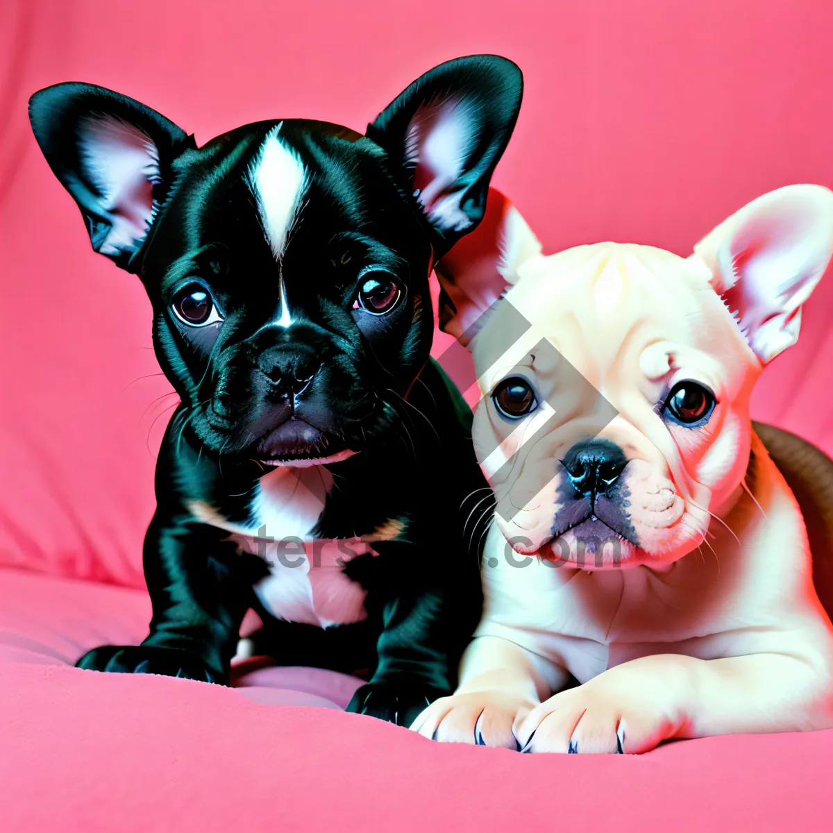 Picture of Studio capture of a cute wrinkled Bulldog puppy sitting with undeniable charm and cuteness