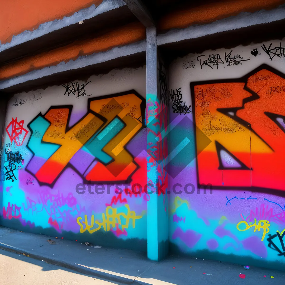 Picture of Colorful Urban Wall Art with Intricate Decorative Graffiti Design