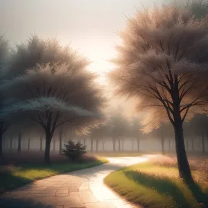Golden Sunset over Rustic Countryside Landscape