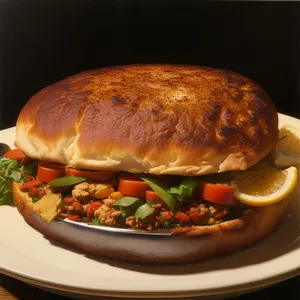 Grilled Turkey Burger with Cheese and Fresh Vegetables