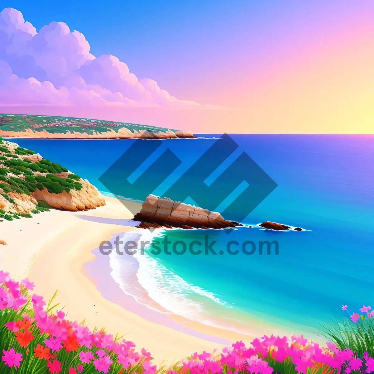 Picture of Sunset Bliss: Tranquil Turquoise Seascape at Paradise Bay