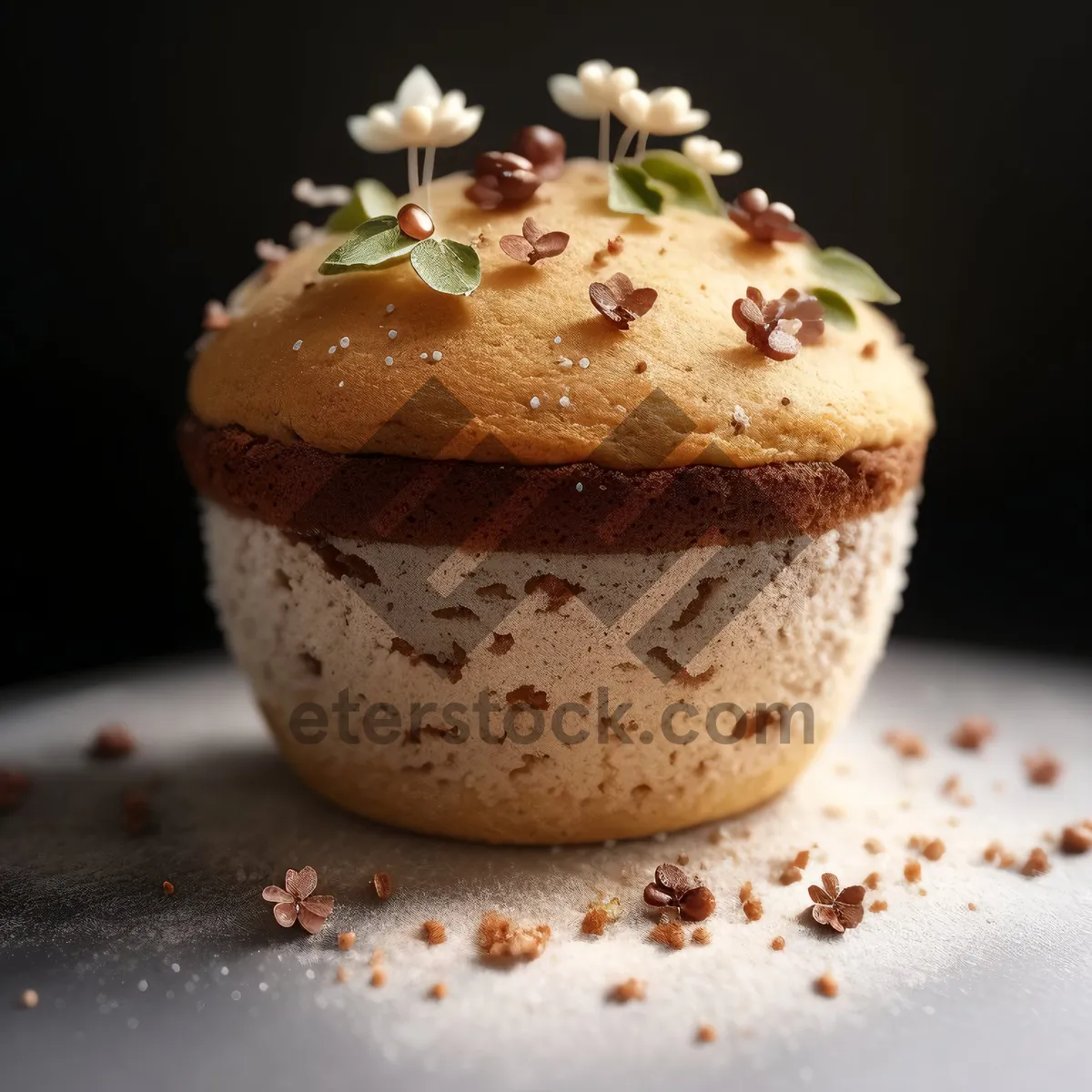 Picture of Chocolate cupcake with creamy frosting and coffee cup.