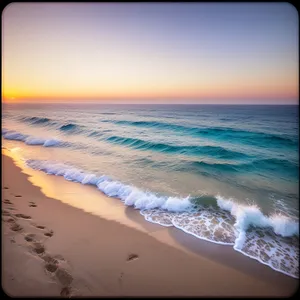 Golden Sunset Reflection on Serene Beach