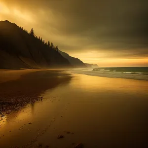 Golden Horizon: Vibrant Sunset on Tropical Beach