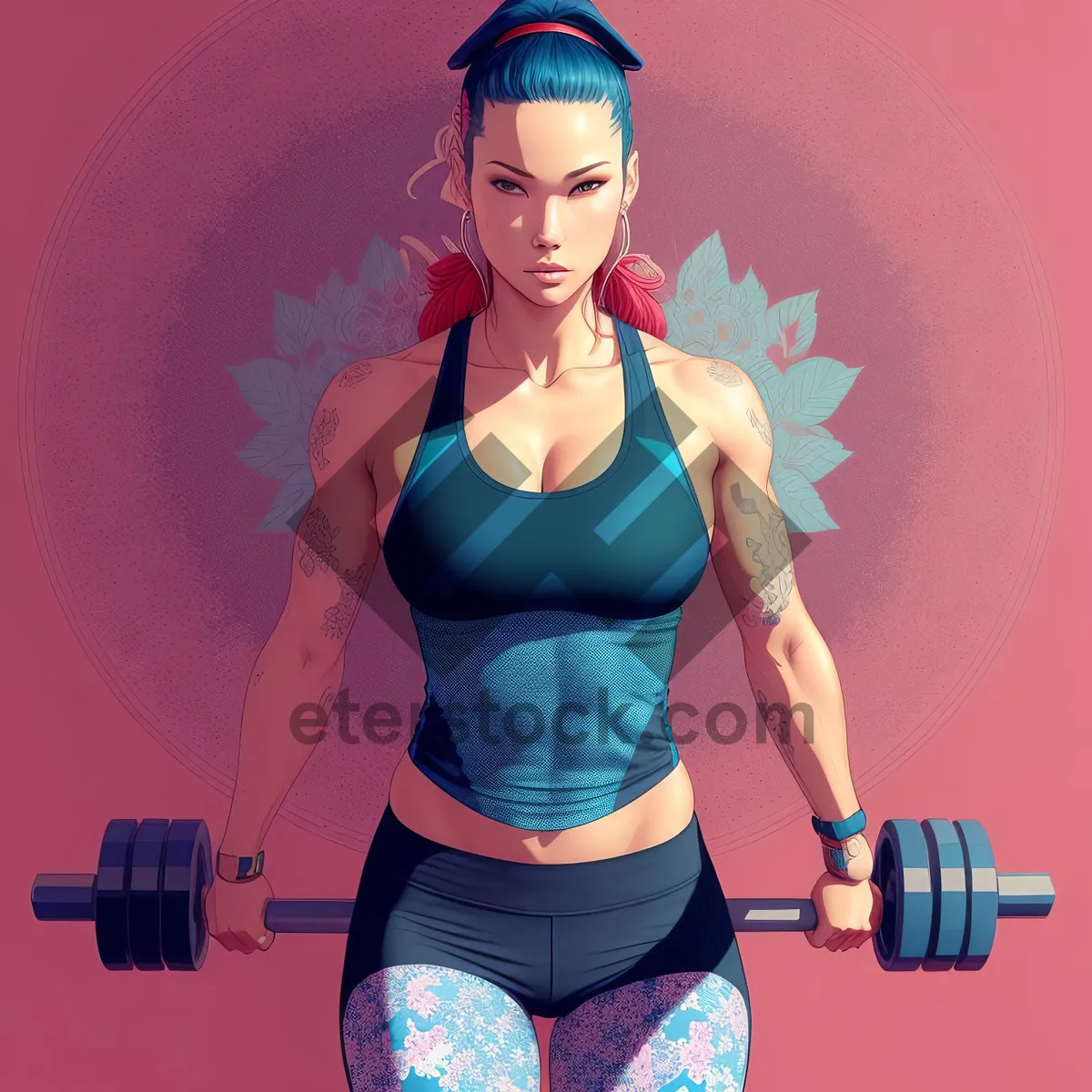 Picture of Attractive Woman Training at Gym with Weights - Fitness Model