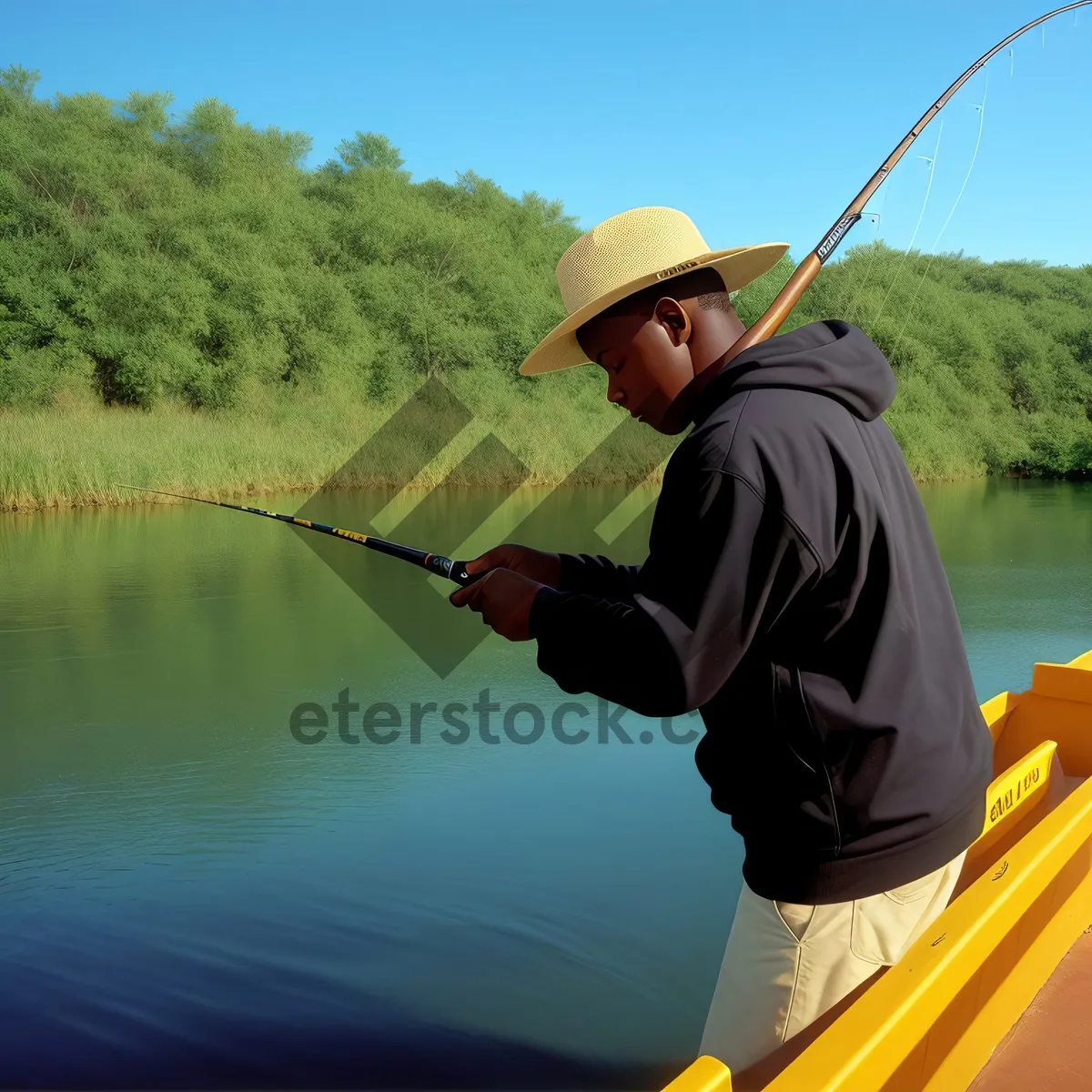 Picture of Male golfer fishing with equipment and reel