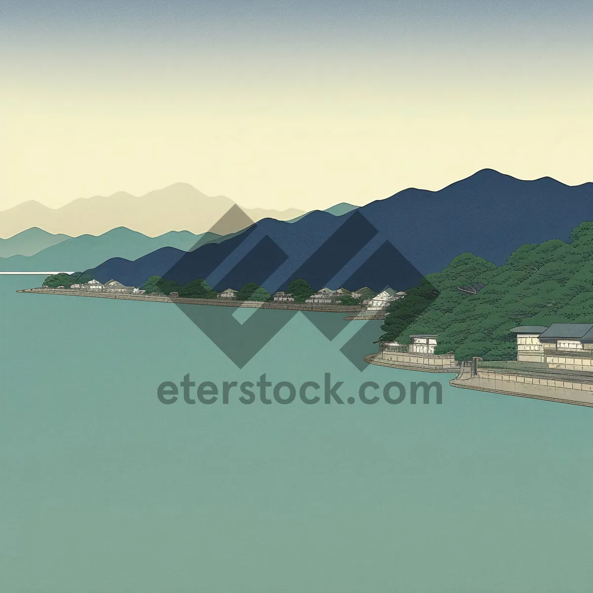 Picture of Serene Lakeside scenery with Mountain backdrop