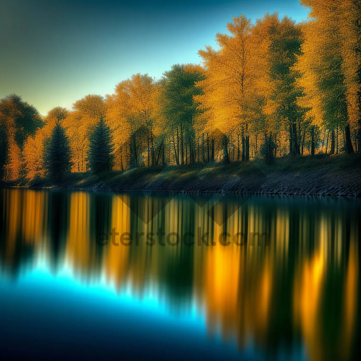 Picture of Majestic Autumn Sunset Over Serene Lake