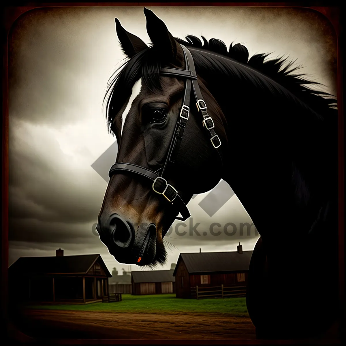 Picture of Magnificent Thoroughbred Stallion in Bridle.