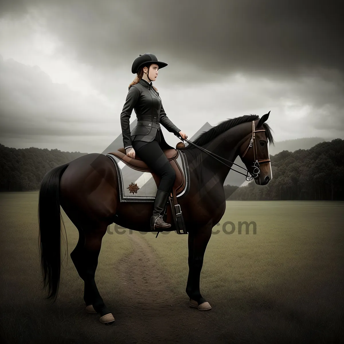 Picture of Dynamic Equestrian Ride: Stallion with Rider and Saddle